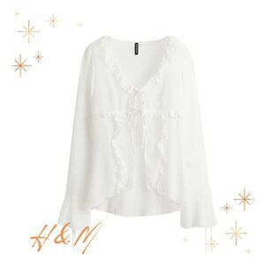 H&M Cream Ruffle V-Neck Blouse